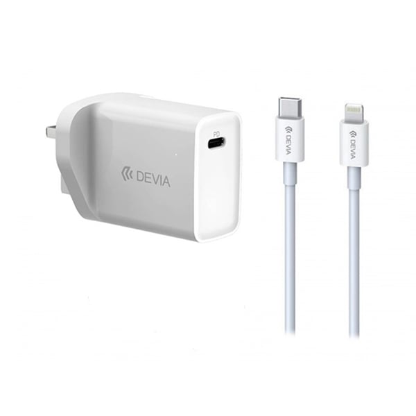 Devia 20W Smart Series UK 3 Pin PD Quick Charger With Type-C to Lighting Cable