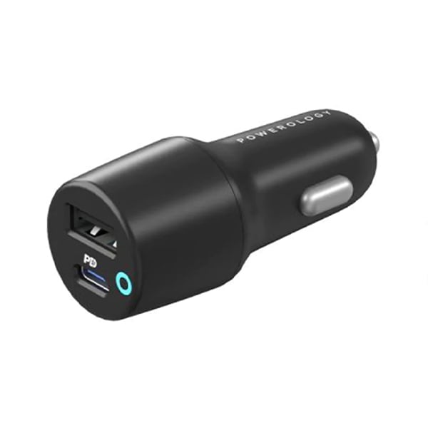 Powerology 32W Dual Port USB Car Charger with Type-C to Lightning Cable