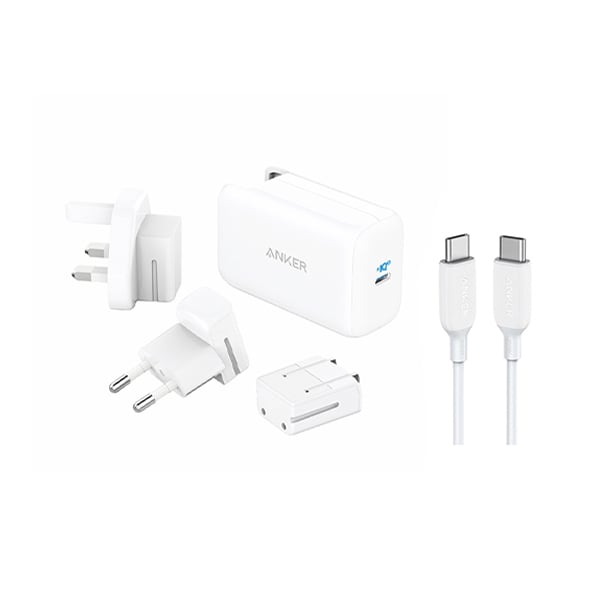 Anker PowerPort III 65W Pod USB-C Fast Charger with Worldwide Plug Set + PowerLine III 6ft 100W Cable MacBook Charging Combo