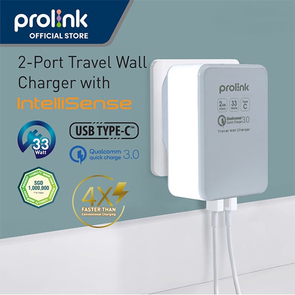 Prolink 33W 2-Port Travel Wall Charger