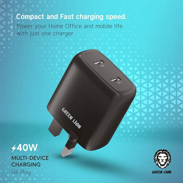Green Lion 40W Compact Wall Charger Dual Port Type-C Charger