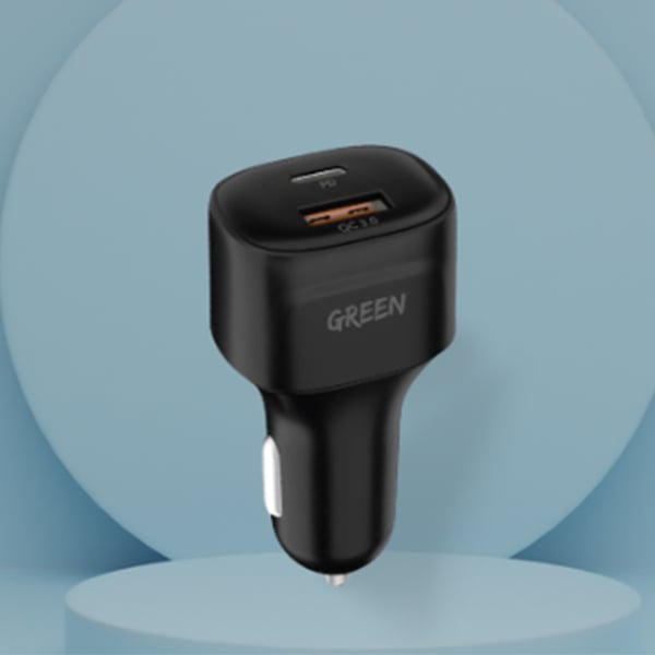 Green Lion Compact Dual Port 20W USB + Type-C Car Charger with Type-C to Lightning Cable