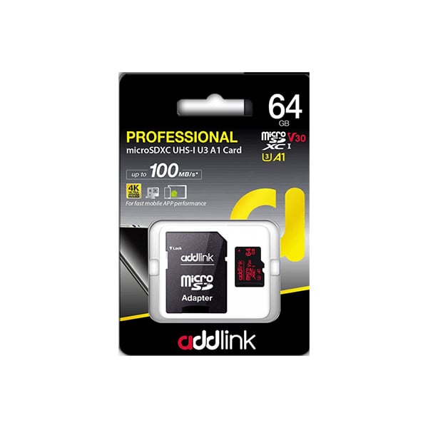 Addlink 64GB UHS-1 MicroSDXC V30 U3 A1 Memory Card
