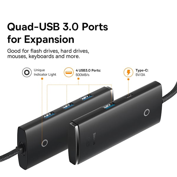 Baseus Airjoy Lite Series USB 3.0 x 4-Port USB Hub Adapter