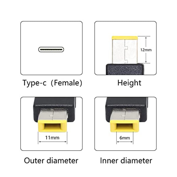 Type-C PD Female Input to Lenovo Slim Tip Power Charging Cable Adapter