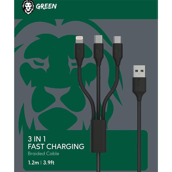 Green Lion Braided 3-in-1 Fast Charging Cable