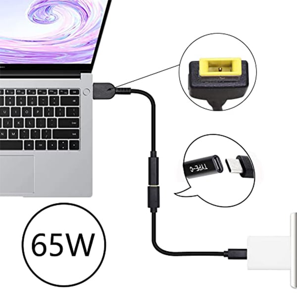Type-C PD Female Input to Lenovo Slim Tip Power Charging Cable Adapter