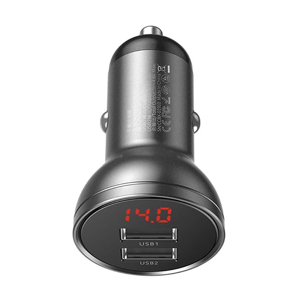 Baseus Digital Display Dual USB 4.8A Car Charger 24W with Three Primary Colors 3-in-1 USB 1.2M Cable