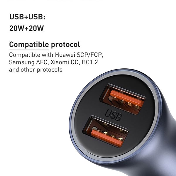 Baseus Golden Contactor Pro 40W USB + USB Dual Port Quick Car Charger