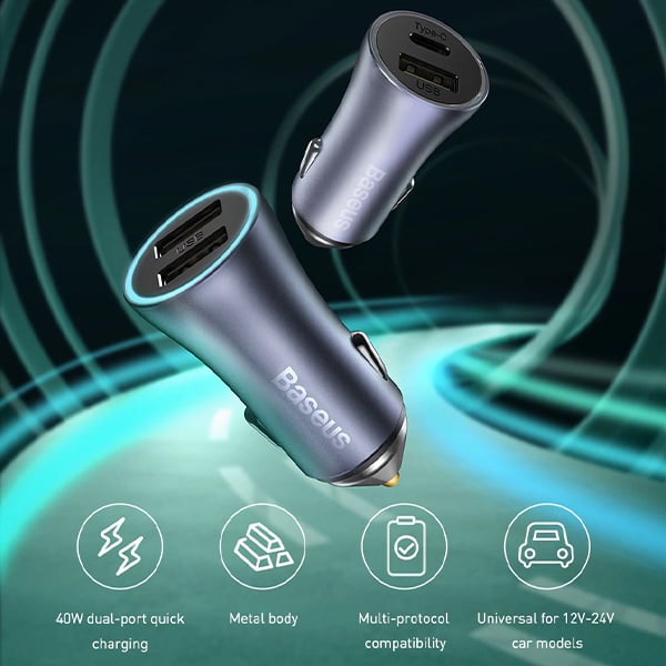 Baseus Golden Contactor Pro 40W USB + USB Dual Port Quick Car Charger