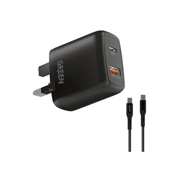Green Lion 20W PD+QC3.0 Dual USB Port Wall Charger with Type-C to Type-C Cable
