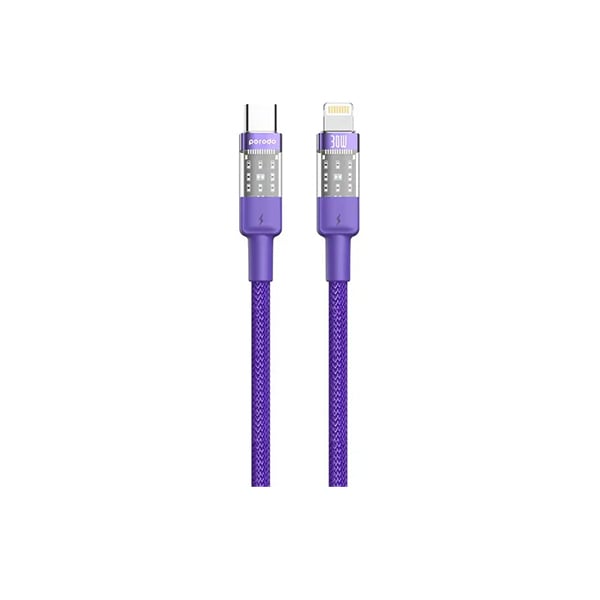 Porodo Braided 30W PD Type-C To Lightning Fast Charging Transparent Cable