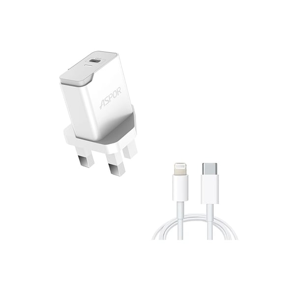 Aspor A825 20W PD Fast Charger with Type-C to Lightning Cable