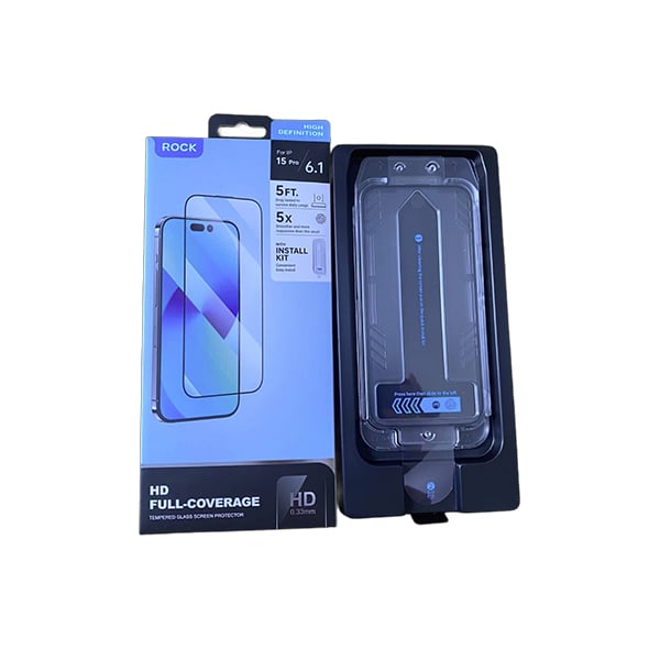 Rock HD Full Coverage Tempered Glass With Installation Kit for iPhone 15 Pro