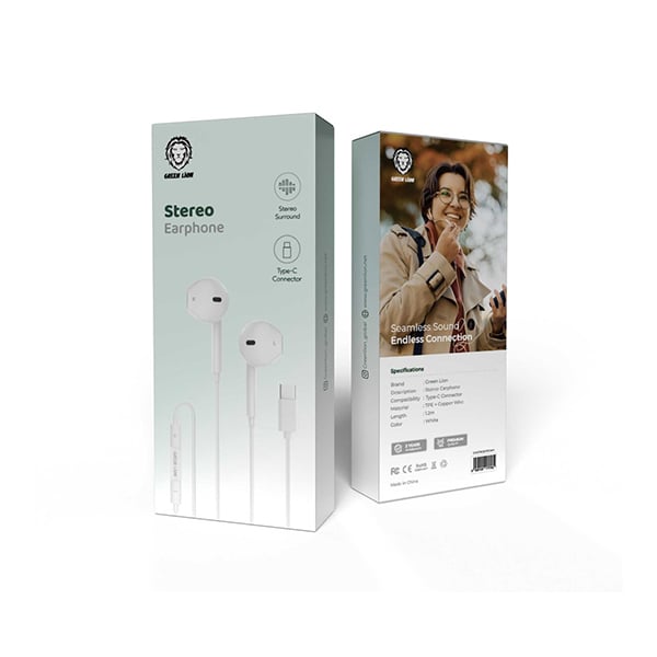 Green Lion Wired Stereo Earphones with Type-C Connector