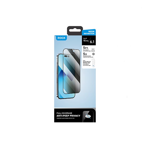 Rock Privacy Full Coverage Tempered Glass With Installation Kit for iPhone 15 Pro