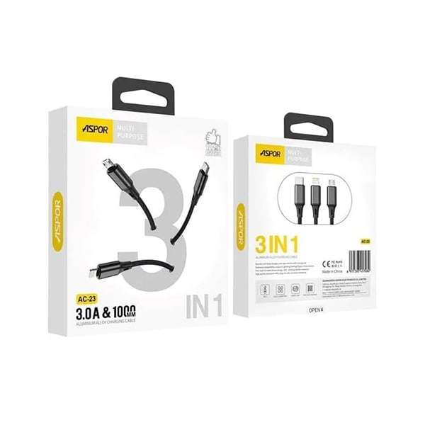 Aspor AC-23 Aluminum Alloy 3-in-1 Charging Cable