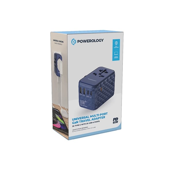 Powerology 65W PD Universal Multi-Port GaN Travel Adapter