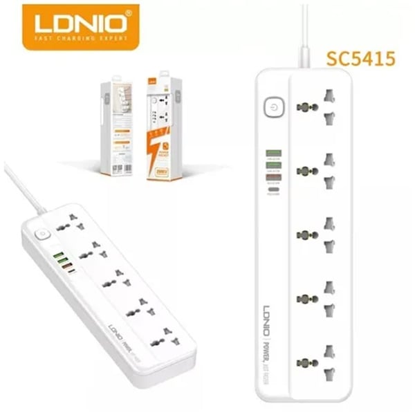 LDNIO SC5415 Power Strip Surge Protector with 5 AC Outlets + 3 USB + 1 PD Extension Power Cord