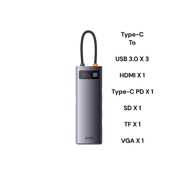 Baseus Starjoy 8-in-1 USB 3.0 x 3 + HDMI x 1 + Type-C PD x 1 + SD x 1 + TF x 1 + VGA x 1 Hub Adapter