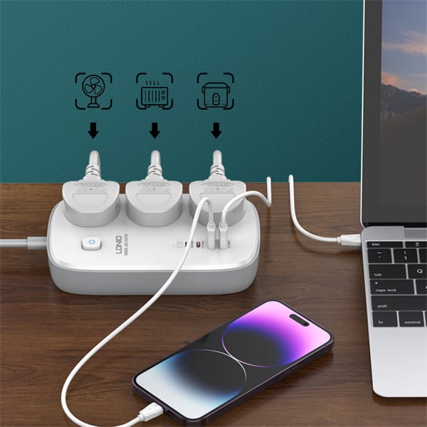 LDNIO SC3416 With 3 AC Outlets +2 USB + 2 USB-C PD Power Strip