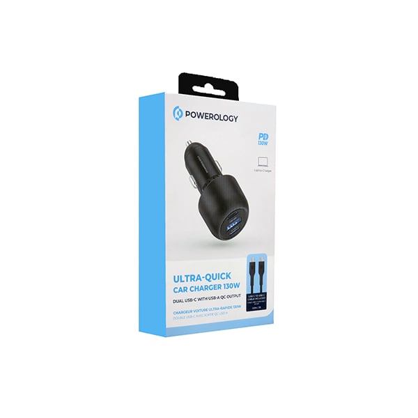 Powerology Ultra Quick 130W Dual USB-C with USB-A Car Charger
