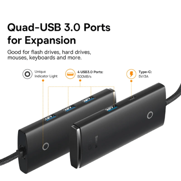Baseus Lite Series USB 3.0 x 4 Port Type-C Hub Adapter