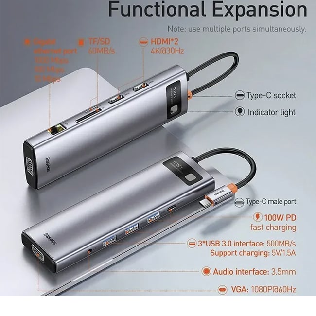 Baseus Metal Gleam Series 11-in-1 Multifunctional Type-C Hub Adapter