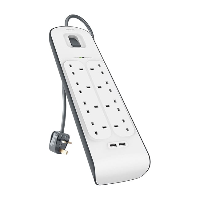 Belkin SurgePlus 2.4 Amp 2 USB + 8-Outlet Surge Protection Strip with 2M Power Cord, Protects Televisions, Gaming Consoles, Receivers