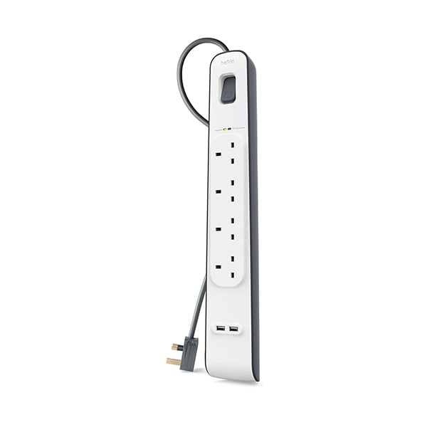 Belkin SurgeMaster 4-Outlet Surge Protection Strip with 2M Power Cord, Protects Desktops, Laptop/Notebooks, Printers, Routers and Other Office Devices