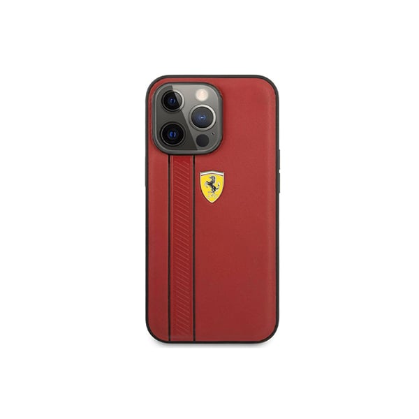 Ferrari Original Leather Embossed Stripes Hard Case for iPhone 13 Pro Max