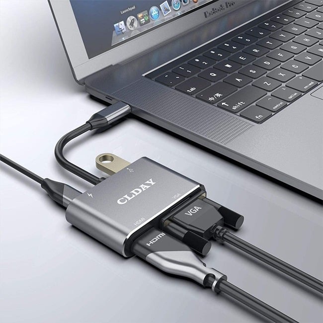 CLDAY Type-C to 4K HDMI + VGA + USB 3.0 + Type-C PD Hub Adapter