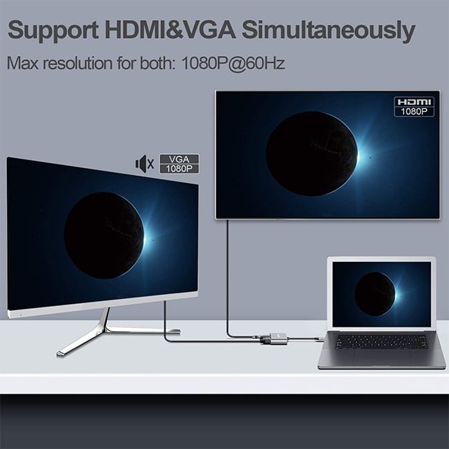 CLDAY Type-C to 4K HDMI + VGA + USB 3.0 + Type-C PD Hub Adapter