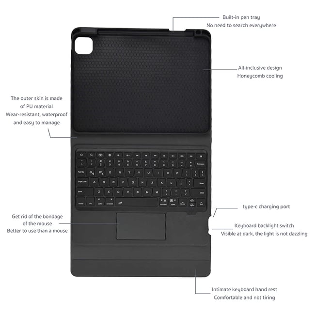 COTEetCI 61013 Slim Pro Backlit Bluetooth Keyboard Case with Touchpad for iPad Pro 11-inch 2020