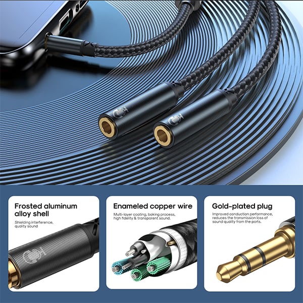 JOYROOM SY-A04 Headphone Male to 2 Female Y-Splitter Audio Cable