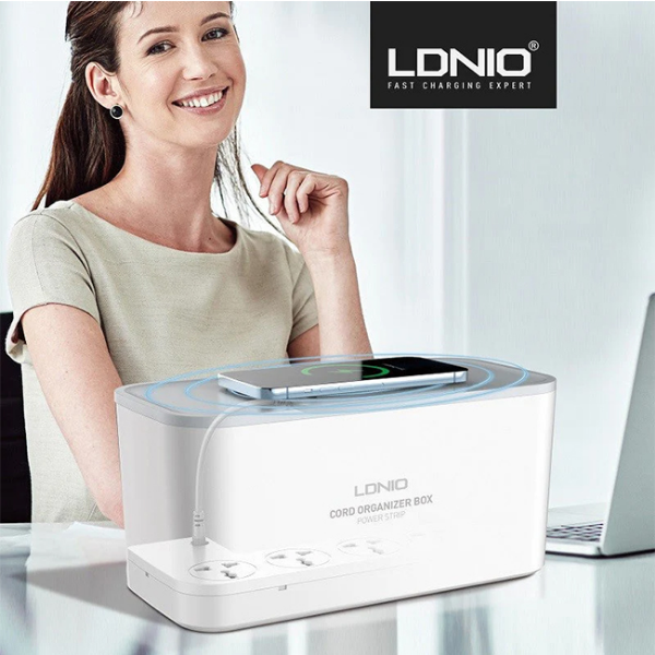LDNIO SCW5354 Cable Organizing Box Power Strip with 15W Wireless Charger