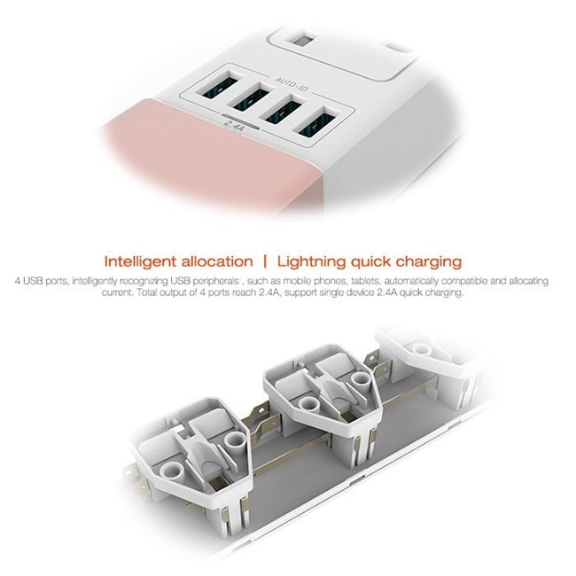 LDNIO SK3640 Power Socket 2500W 4 USB Extension Power Cord