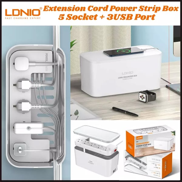 LDNIO SK5365 5 Power Socket + 3 USB Management Power Strip Box