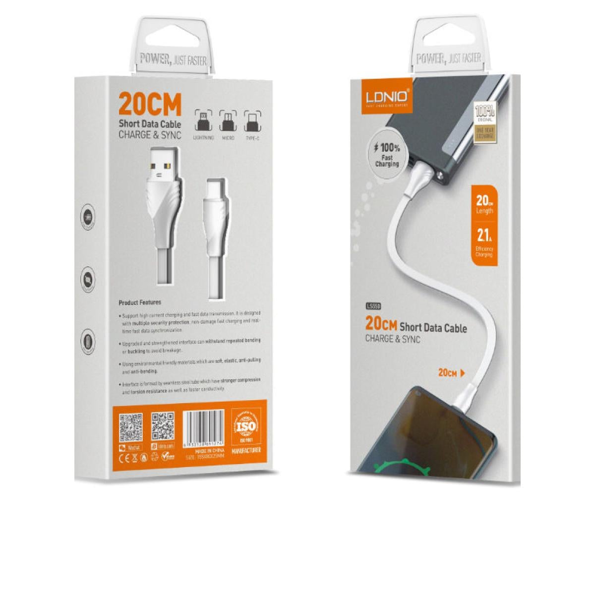 LDNIO LS550 Fast Charging USB to Micro Short Cable