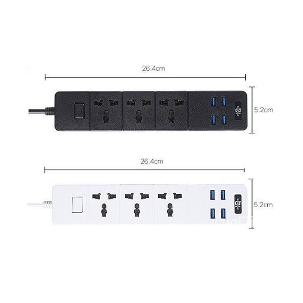 LUCKY HAWK LH-T18 3 Port 6.2A + 4 USB Surge Protection Power Extension Cord