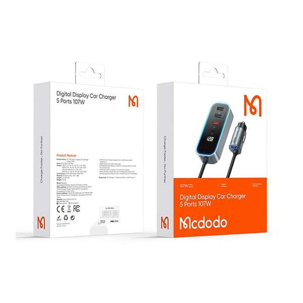 Mcdodo CC-190 107W 4 USB+Type-C Digital Display Car Charger