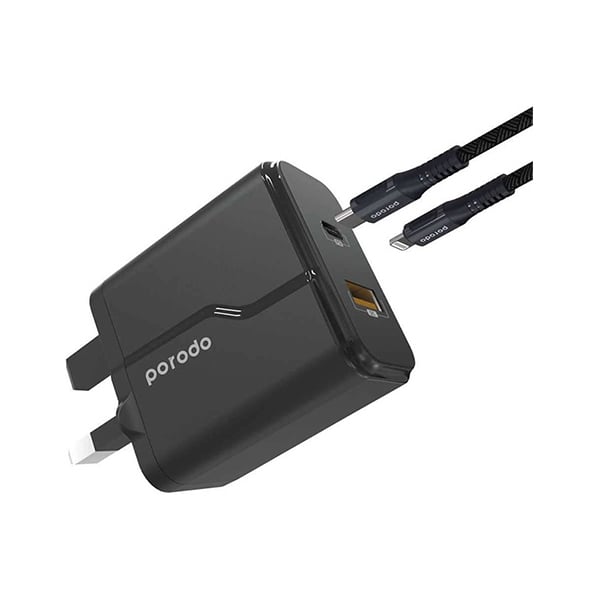 Porodo PD & QC 18W Wall Charger with Braided Type-C to Lightning Cable