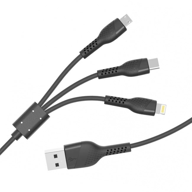 Porodo 1.4M 3-in-1 Lightning, Type-C and Micro USB Cable
