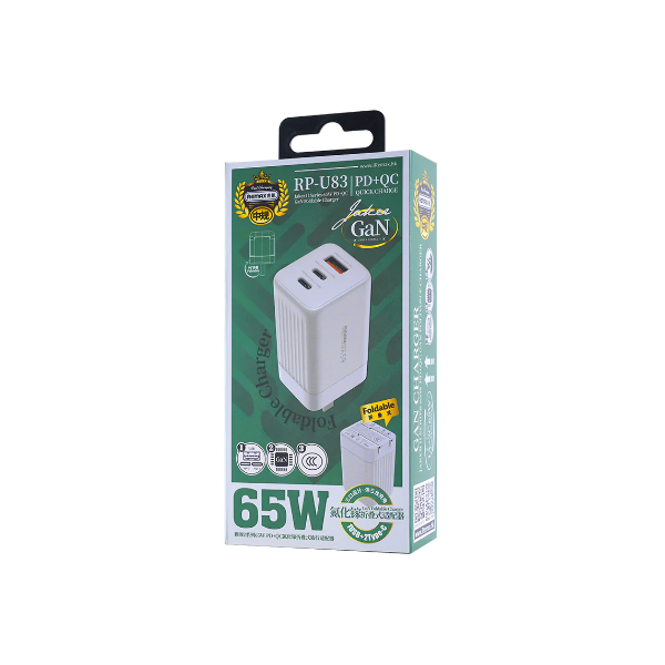 Remax RP-U83 Jaker II Series 65W PD+QC GaN Foldable Charger