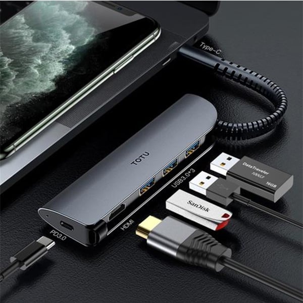TOTU 5 IN 1 Type-C TO 3*USB+PD+HDMI Converter
