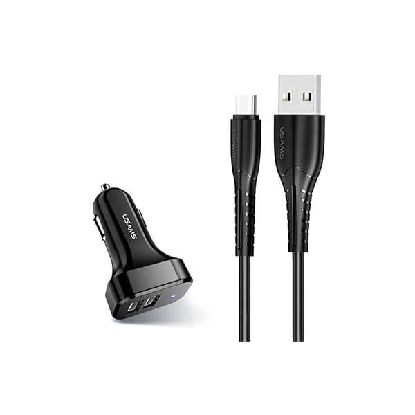 USAMS King Tu Series 2.1A 2USB + Charging Cable Type-C Car Charger