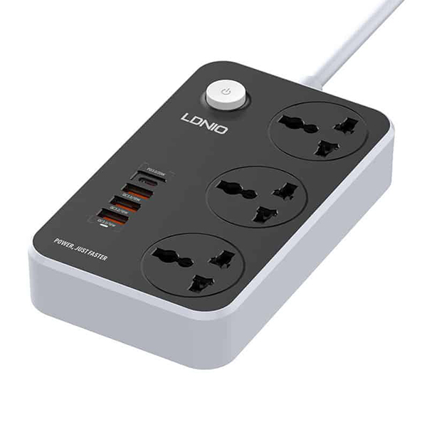 LDNIO SC3412 3 Power Socket + 20W USB-C PD + 3 USB QC3.0  Extension Power Cord