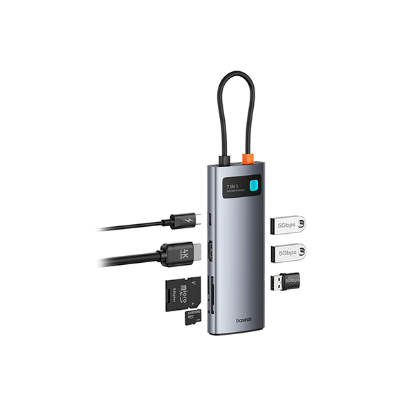 Baseus Metal Gleam Series 7 Port USB 3.0 x 3 + HDMI x 1 + PD 100W x 1 + SD x 1 + TF x 1 Hub Adapter