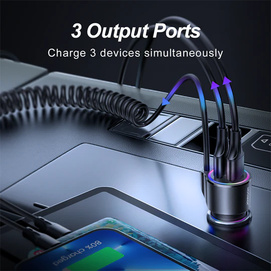 Joyroom JR-CL25 3-In-1 3.4A Lightning Wired Car Charger