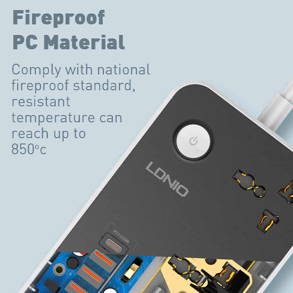 LDNIO SC3412 3 Power Socket + 20W USB-C PD + 3 USB QC3.0  Extension Power Cord